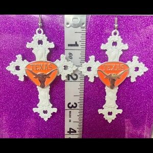 Flowered Cross Texas Longhorn white Earrings